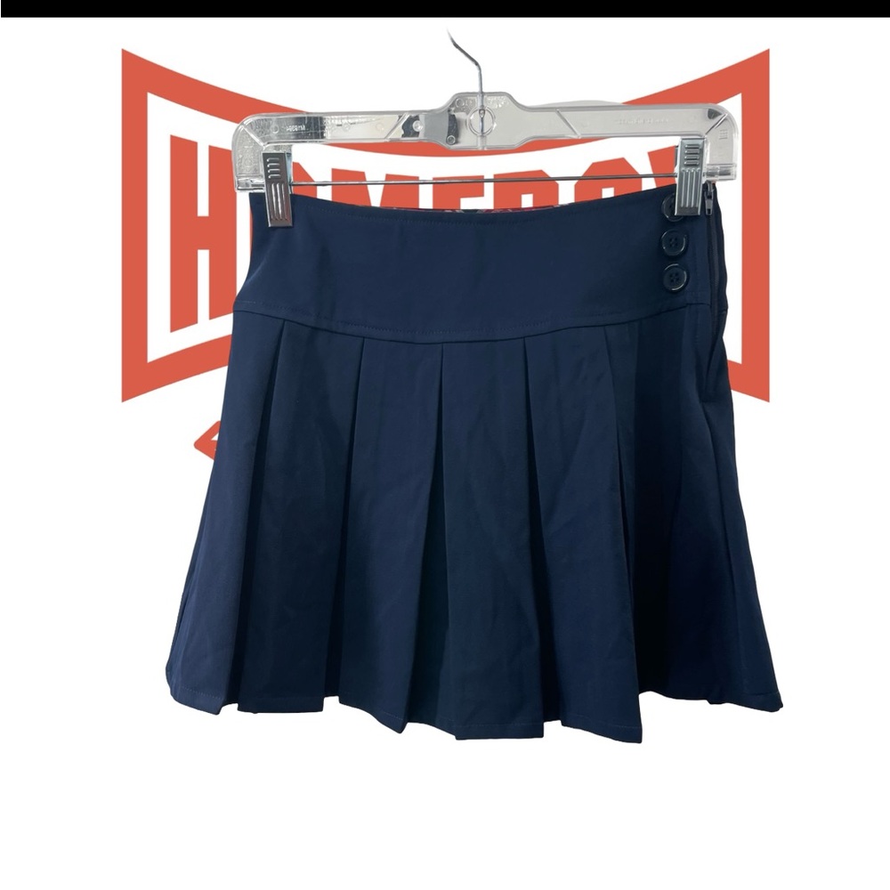 Elegant Navy A-Line Skirt with Button Accents